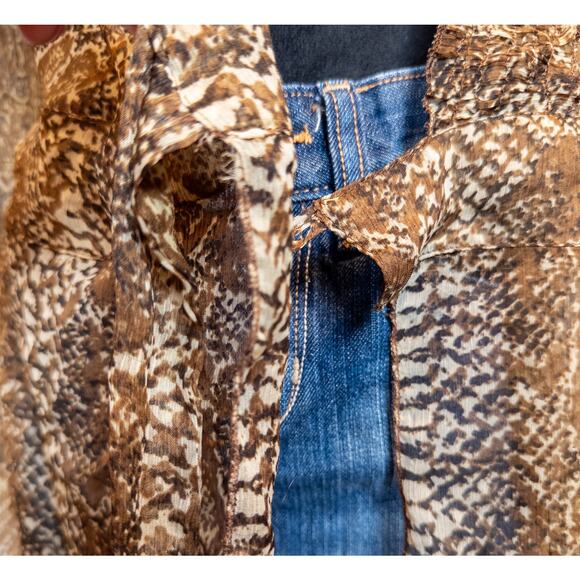 Vintage Y2K Passport Snake Print Sheer Wrap 3/4 Sleeve Blouse Medium - Picture 7 of 8